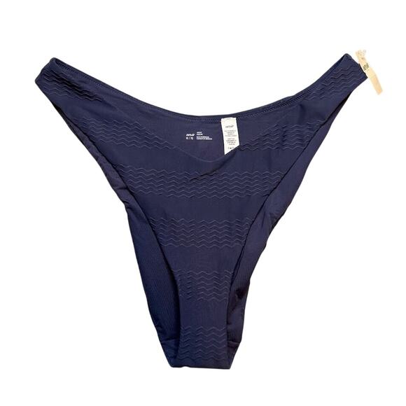 NWT Aerie XL Navy Blue Cheeky Bikini Bottom Wave Texture High Leg Swim - Picture 3 of 7